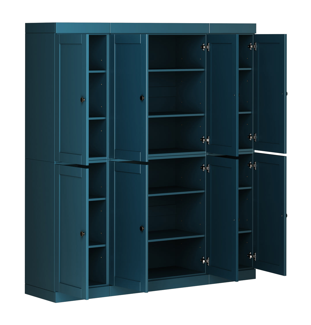 100% Solid Wood 65" Pantry Cabinet, 8 Shaker Wood Doors
