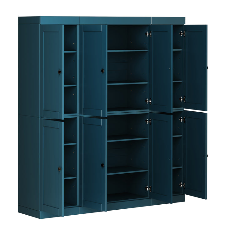 100% Solid Wood 65" Pantry Cabinet, 8 Shaker Wood Doors