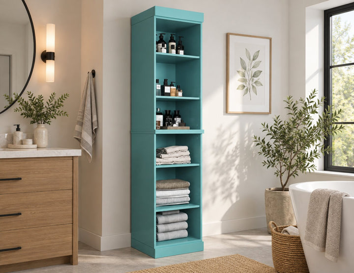 100% Solid Wood Tall Freestanding Modular Bathroom Linen Storage Cabinet with Open Shelves, Adjustable Shelves, 16.5" W x 71.5" H