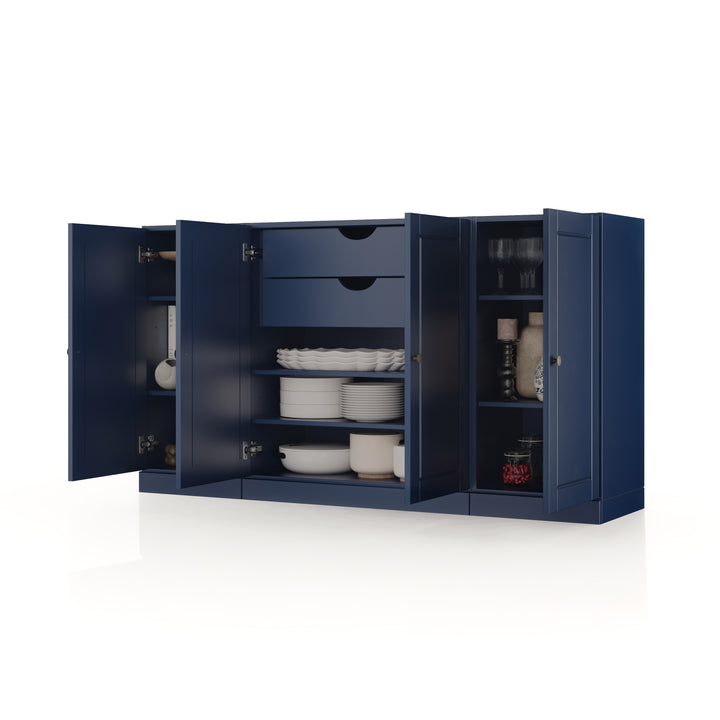 100% Solid Brazilian Pine Wood 65" Sideboard with Raised Panel Doors, 2-Drawers and Adjustable Shelves