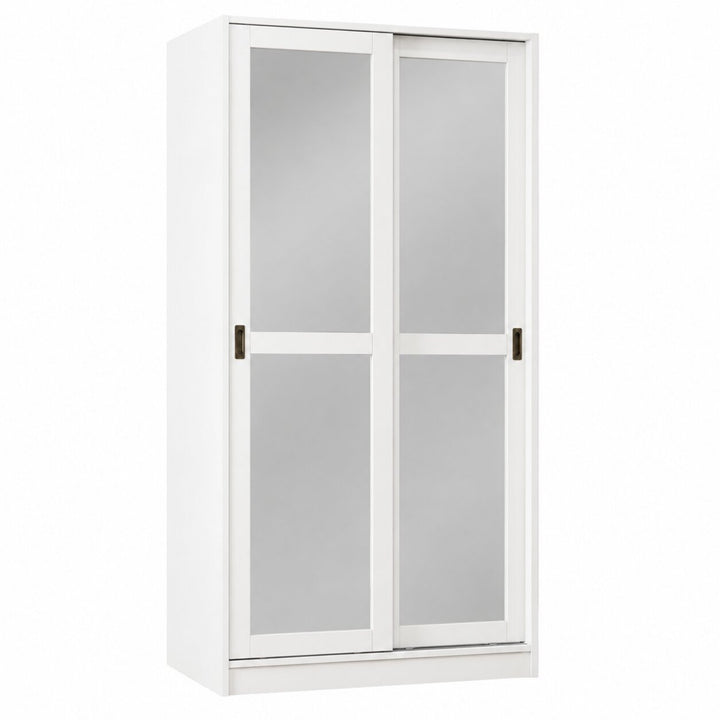 100% Solid Wood 2-Sliding Wardrobe with Mirrored Doors
