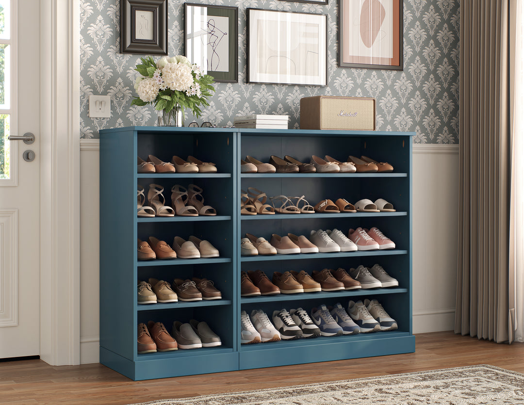 100% Solid Wood Open Shoe Storage Cabinet with Adjustable Shelves, Space Saving Modular Entryway Organizer, 48.5" W x 35.75" H