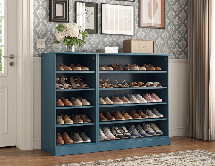 100% Solid Wood Open Shoe Storage Cabinet with Adjustable Shelves, Space Saving Modular Entryway Organizer, 48.5" W x 35.75" H