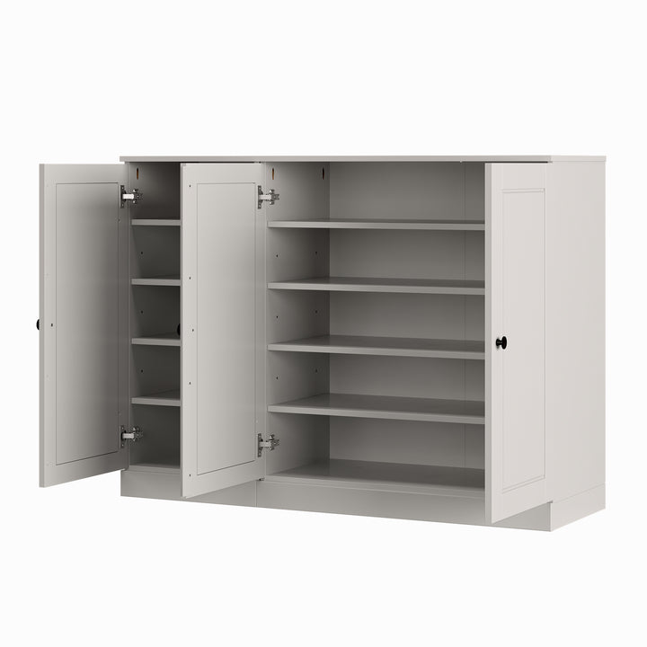 100% Solid Wood Shoe Storage Cabinet with Raised Panel Doors, Adjustable Shelves, Space Saving Modular Entryway Organizer, 48.5" W x 35.75" H