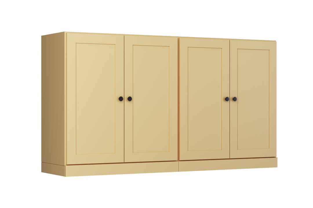 100% Solid Brazilian Pine Wood Sideboard, Shaker Doors, Adjustable Shelves, 64" Wide, 35.75" Tall