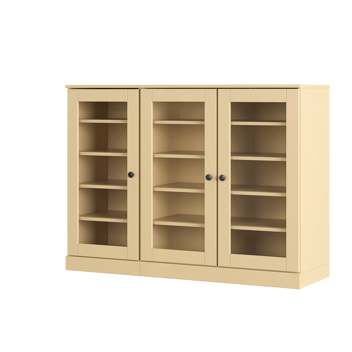 100% Solid Wood Glass Door Shoe Storage Cabinet, Adjustable Shelves, Space Saving Modular Entryway Organizer, 48.5" W x 35.75" H