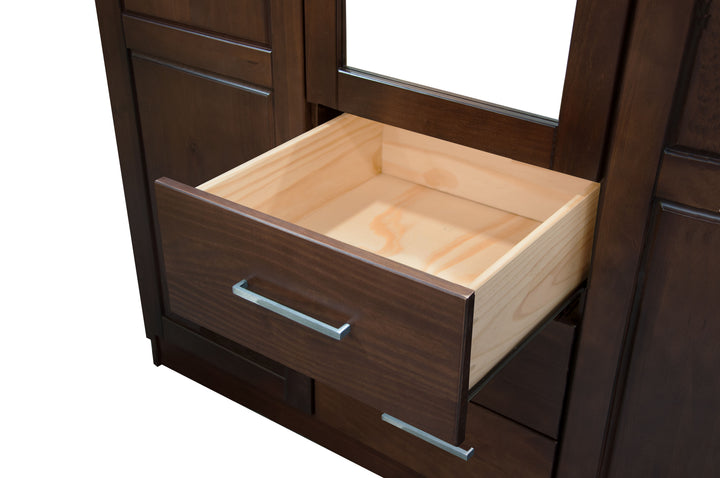 100% Solid Wood 2-Door Wardrobe Armoire with Mirrored Doors, Bedroom Closet Storage - Metro Collection