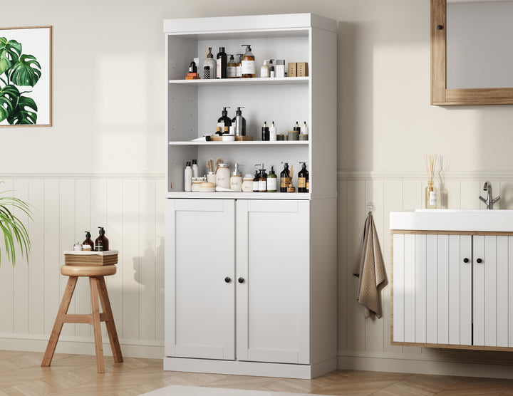 100% Solid Brazilian Pine Wood 32" Bathroom Storage Cabinet with Bottom Shaker Doors and Adjustable Shelves