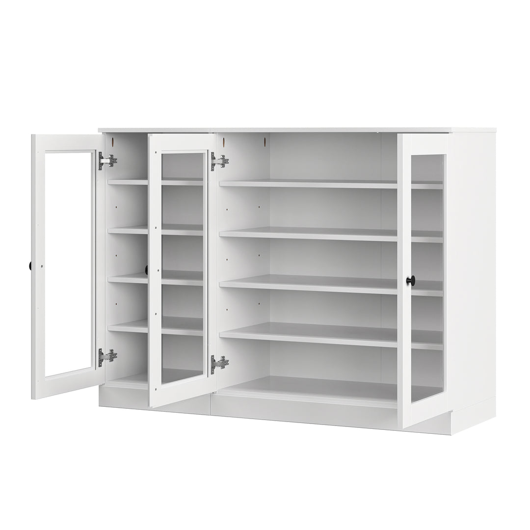 100% Solid Wood Glass Door Shoe Storage Cabinet, Adjustable Shelves, Space Saving Modular Entryway Organizer, 48.5" W x 35.75" H