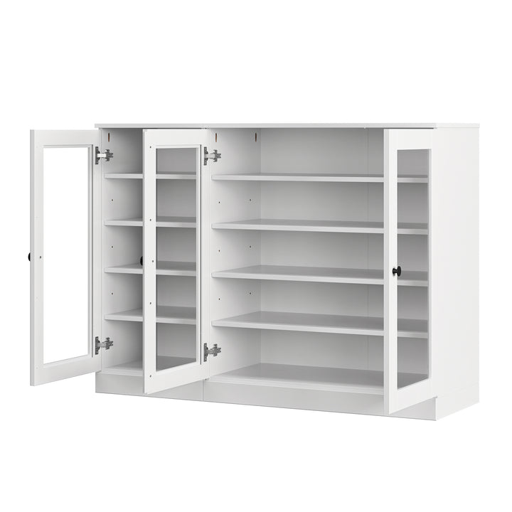 100% Solid Wood Glass Door Shoe Storage Cabinet, Adjustable Shelves, Space Saving Modular Entryway Organizer, 48.5" W x 35.75" H