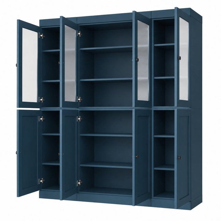 100% Solid Wood China Kitchen Pantry Cabinet, Tall Freestanding Modular Storage with Frosted Glass & Shaker Doors, Adjustable Shelves, 65" W x 71.5" H