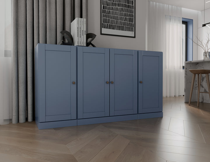 100% Solid Brazilian Pine Wood Sideboard, Shaker Doors, 2 Drawers, Adjustable Shelves, 65" Wide, 35.75" Tall