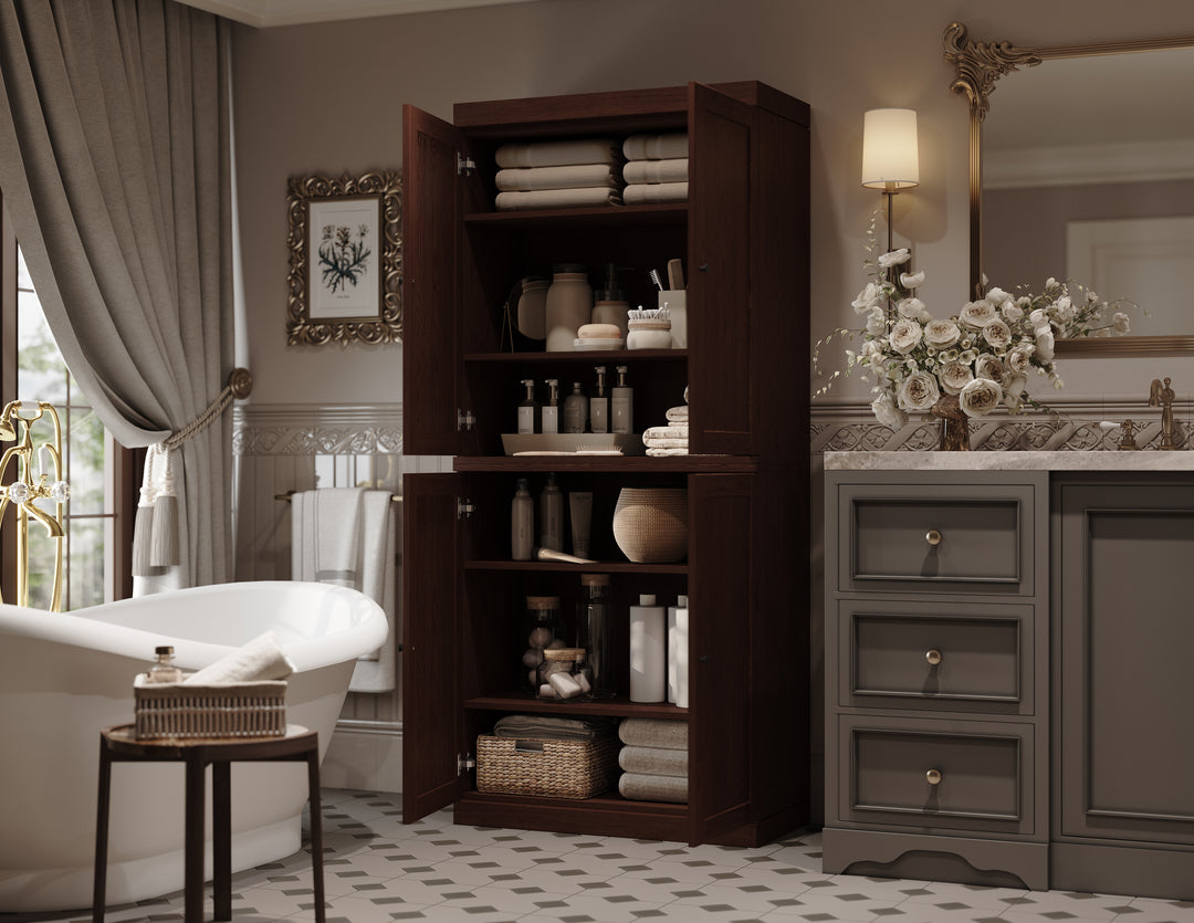Premium 100% Solid European Oak Hardwood Bathroom Storage Cabinet with Shaker Doors – 32" Wide, 71.5" Tall