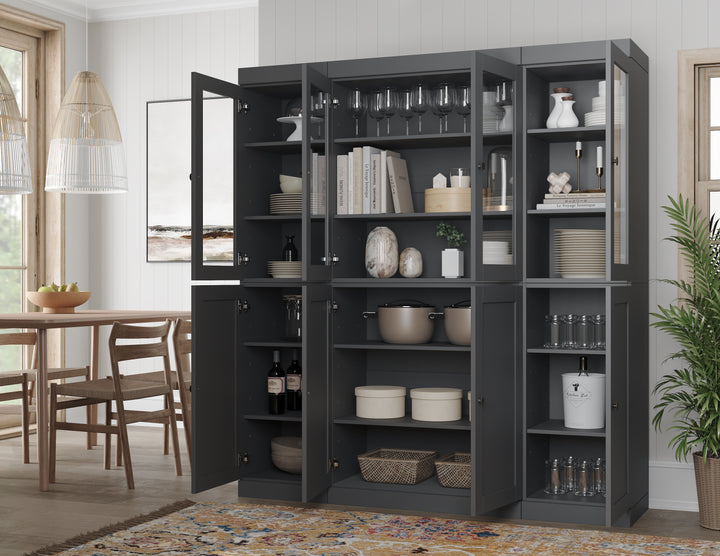 100% Solid Wood 65" China Pantry Cabinet, 4 Clear Glass, 4 Shaker Wood Doors