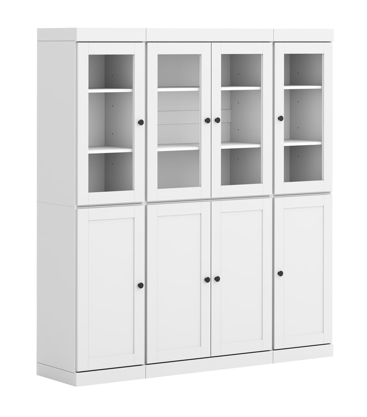100% Solid Wood 65" China Pantry Cabinet, 4 Clear Glass, 4 Shaker Wood Doors