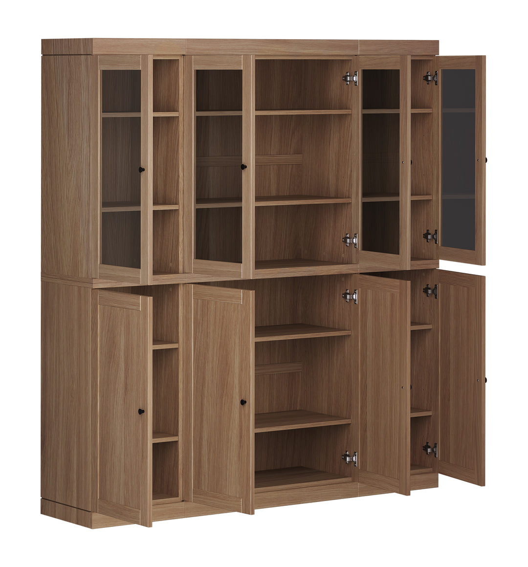 Premium 100% Solid European Oak Hardwood Modular China Cabinet with Shaker and Tinted Glass Doors – 64" Wide, 71.5" Tall