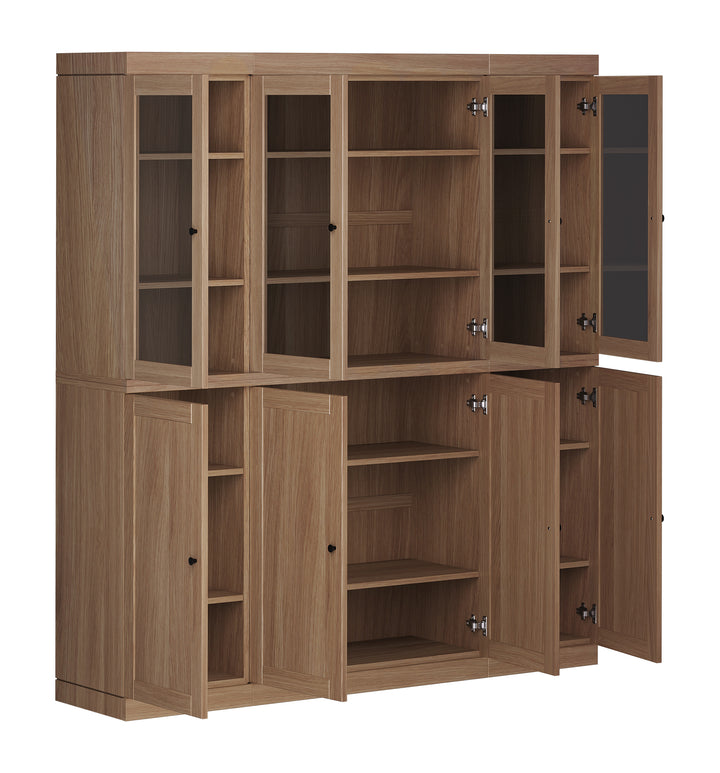 Premium 100% Solid European Oak Hardwood Modular China Cabinet with Shaker and Tinted Glass Doors – 64" Wide, 71.5" Tall
