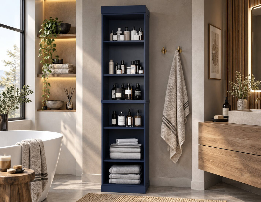 100% Solid Wood Tall Freestanding Modular Bathroom Linen Storage Cabinet with Open Shelves, Adjustable Shelves, 16.5" W x 71.5" H