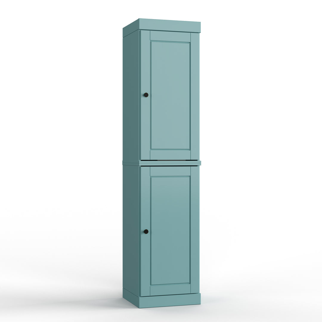 100% Solid Wood Bathroom Storage Cabinet, Raised Panel Doors, 4 Drawers, Adjustable Shelves, 16.5" Wide, 71.5" Tall