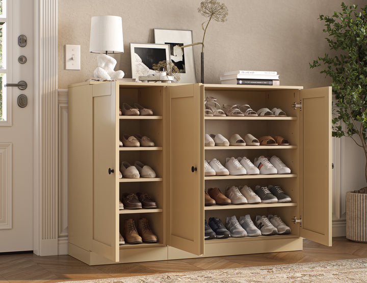 100% Solid Wood Shoe Storage Cabinet with Shaker Doors, Adjustable Shelves, Space Saving Modular Entryway Organizer, 48.5" W x 35.75" H