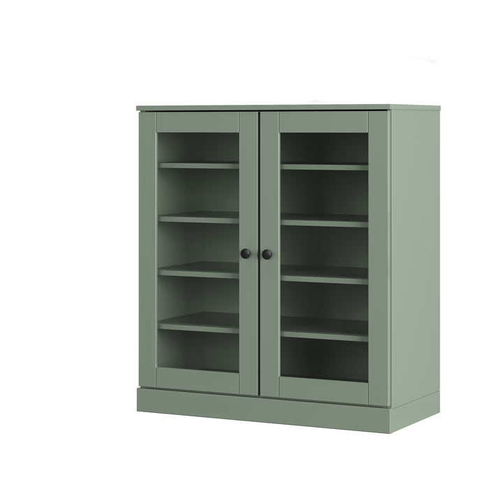 100% Solid Wood Glass Door Shoe Storage Cabinet with Adjustable Shelves, Space Saving Stackable Entryway Organizer, 32" W x 35.75" H