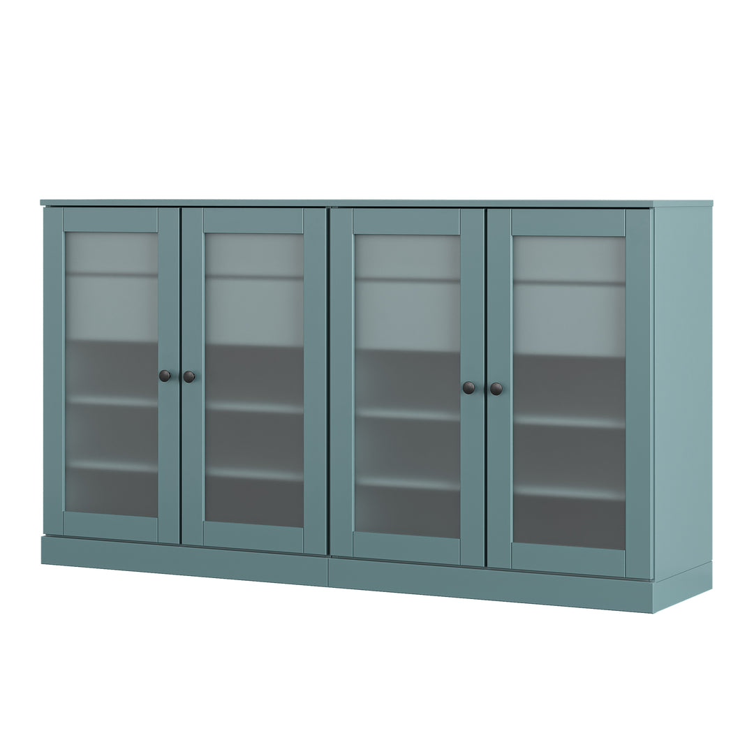 100% Solid Wood Sideboard Buffet with Frosted Glass Doors & 4 Drawers, Credenza Server for Dining Room Storage, Adjustable Shelves, 64" W x 35.75" H