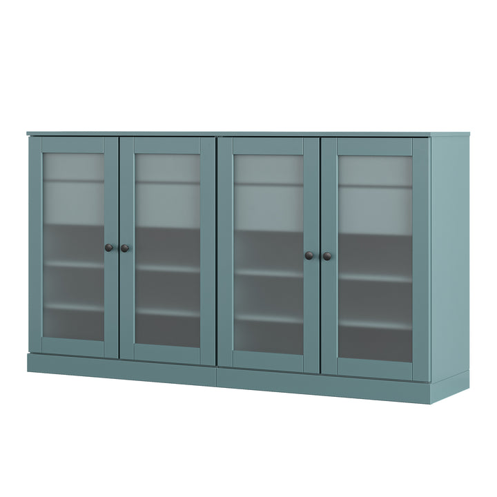 100% Solid Wood Sideboard Buffet with Frosted Glass Doors & 4 Drawers, Credenza Server for Dining Room Storage, Adjustable Shelves, 64" W x 35.75" H