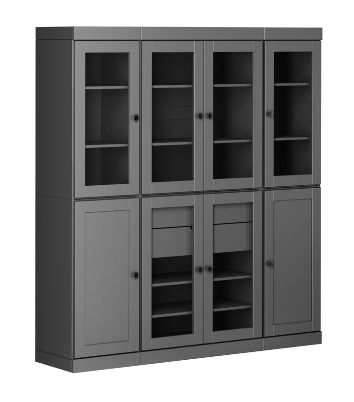 100% Solid Wood 65" China Pantry Cabinet, 6 Glass, 2 Shaker Wood Doors, 2 Drawers