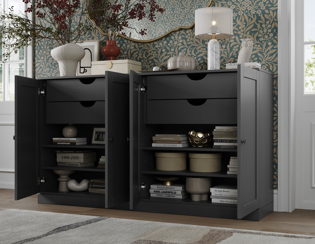 100% Solid Brazilian Pine Wood 64" Sideboard with Shaker Doors, 4-Drawers and Adjustable Shelves