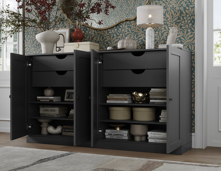 100% Solid Brazilian Pine Wood 64" Sideboard with Shaker Doors, 4-Drawers and Adjustable Shelves