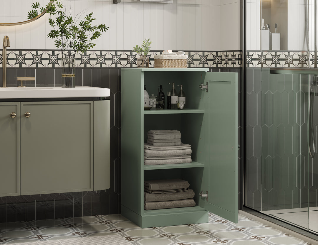 100% Solid Wood 16.5" Small Bathroom Cabinet, Shaker Wood Door, Adjustable Shelves