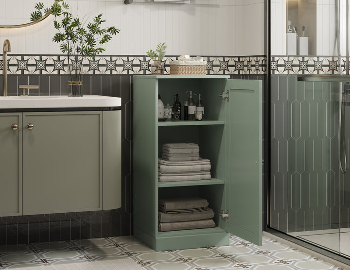 100% Solid Wood 16.5" Small Bathroom Cabinet, Shaker Wood Door, Adjustable Shelves