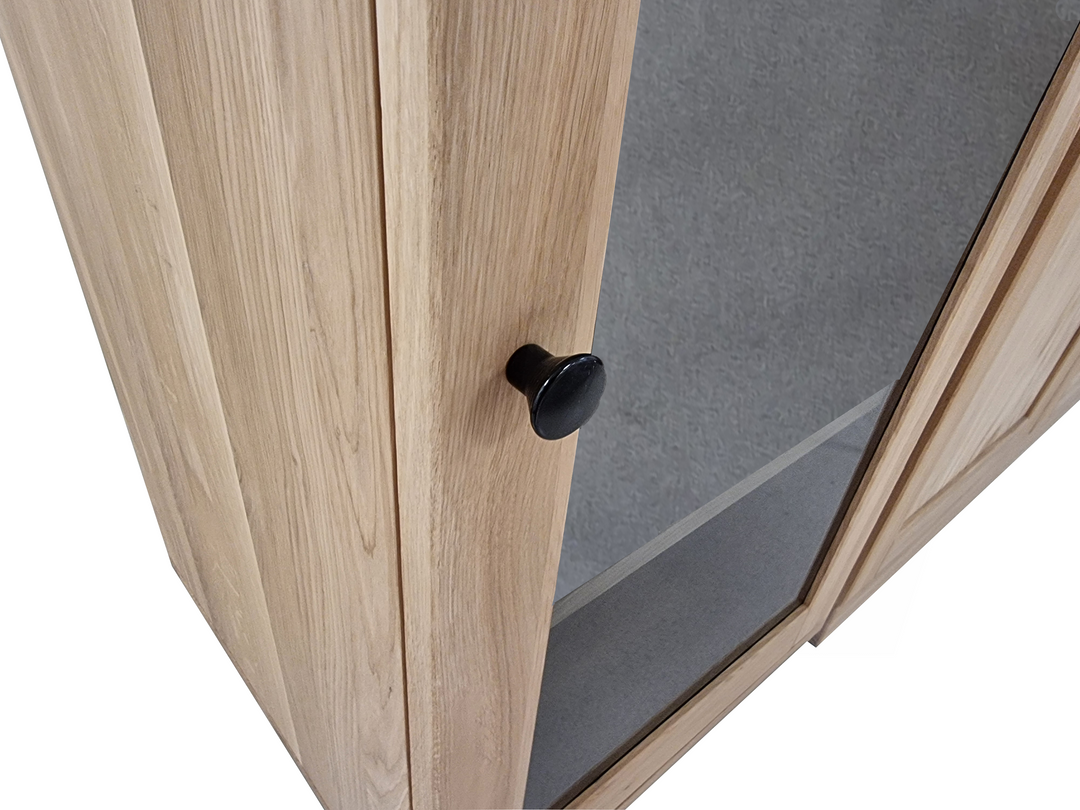 Premium 100% Solid European Oak Hardwood Modular China Cabinet with Shaker and Tinted Glass Doors – 64" Wide, 71.5" Tall