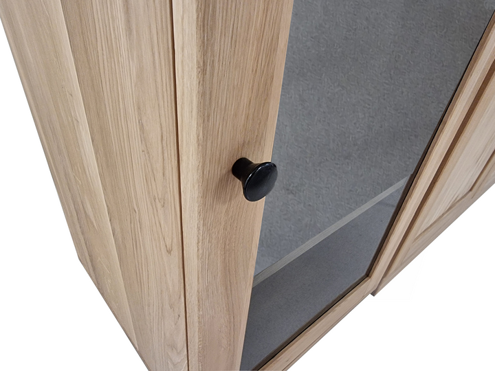 Premium 100% Solid European Oak Hardwood Modular China Cabinet with Shaker and Tinted Glass Doors – 64" Wide, 71.5" Tall