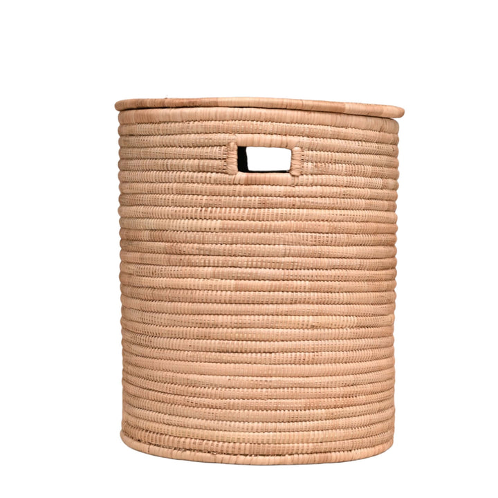 100% Handwoven Natural Rattan 19" Round Basket with Lid & Handles, Boho Farmhouse Decorative Laundry & Storage Organizer, Handcrafted – Authentic African Craftsmanship, Baskets - Palace Imports