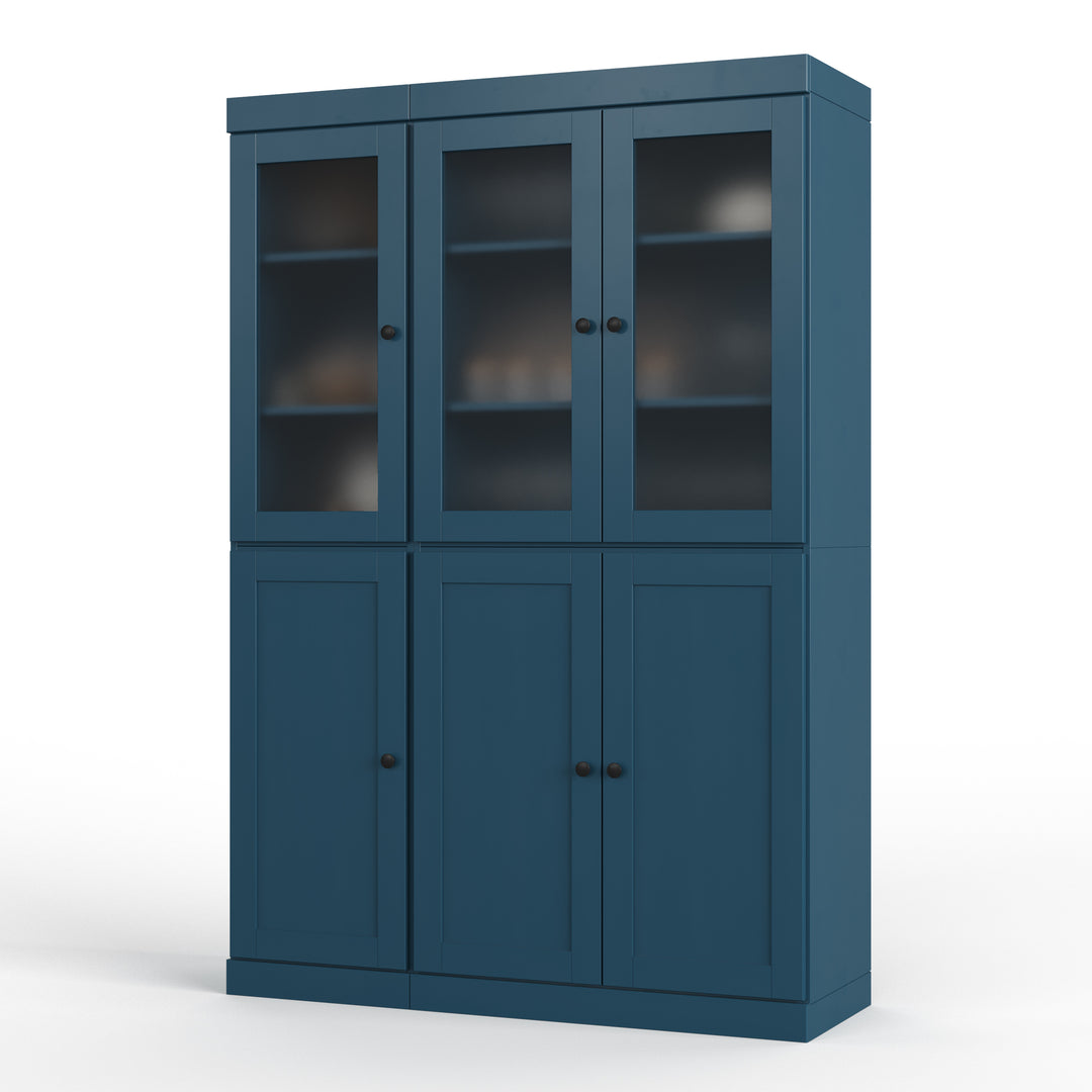 100% Solid Brazilian Pine Wood 48.5" Pantry Cabinet with Frosted Glass, Shaker Doors, 2-Drawers and Adjustable Shelves