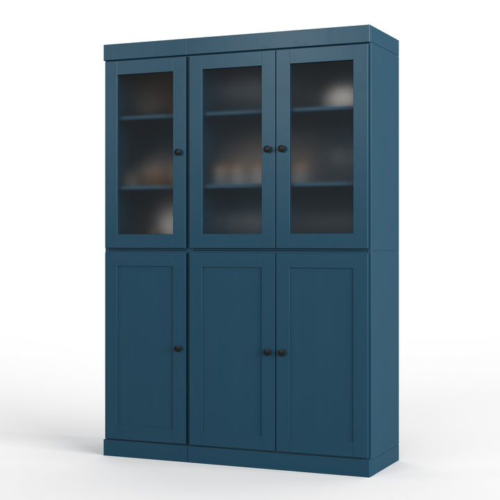 100% Solid Brazilian Pine Wood 48.5" Pantry Cabinet with Frosted Glass, Shaker Doors, 2-Drawers and Adjustable Shelves