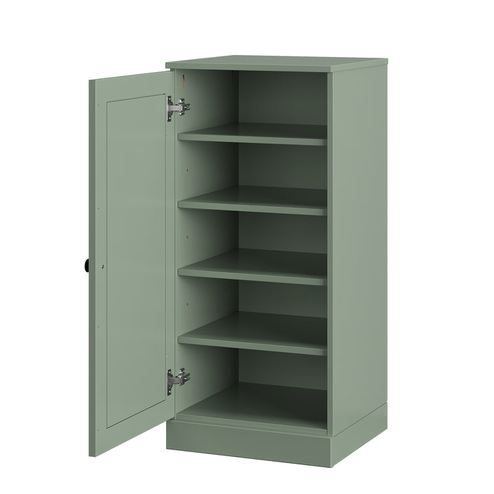 100% Solid Wood Narrow Shoe Storage Cabinet with Raised Panel Door, Adjustable Shelves, Space Saving Stackable Organizer, 16.5" W x 35.75" H