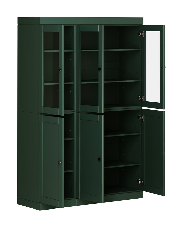 100% Solid Wood 48.5" China Pantry Cabinet, 3 Glass Doors, 3 Shaker Doors