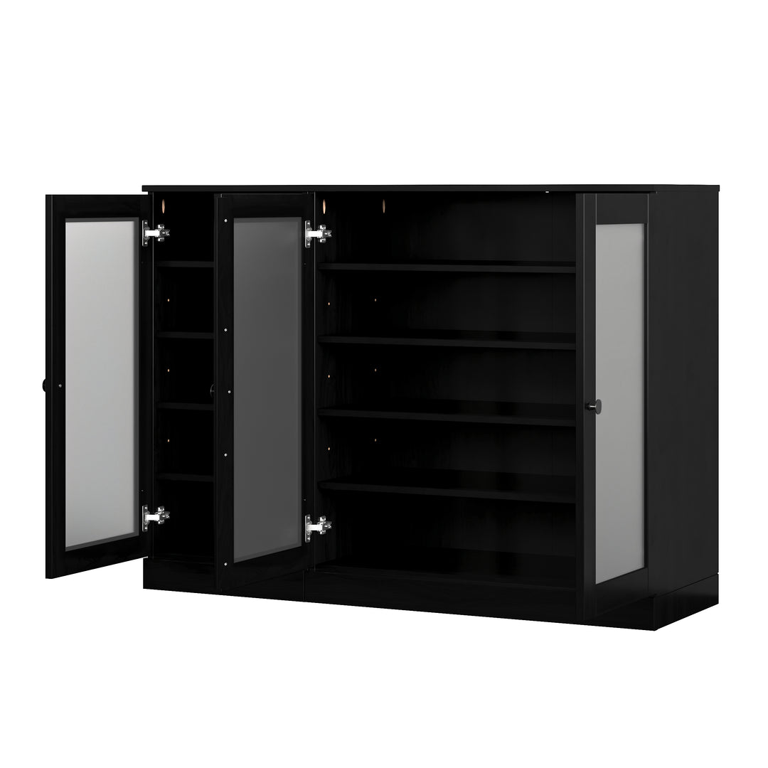 100% Solid Wood Frosted Glass Door Shoe Storage Cabinet, Adjustable Shelves, Space Saving Modular Entryway Organizer, 48.5" W x 35.75" H