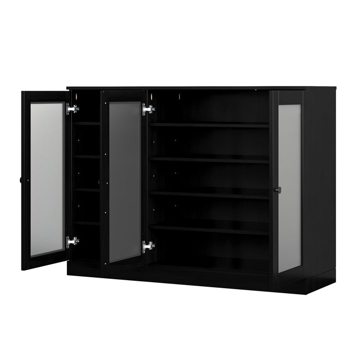 100% Solid Wood Frosted Glass Door Shoe Storage Cabinet, Adjustable Shelves, Space Saving Modular Entryway Organizer, 48.5" W x 35.75" H