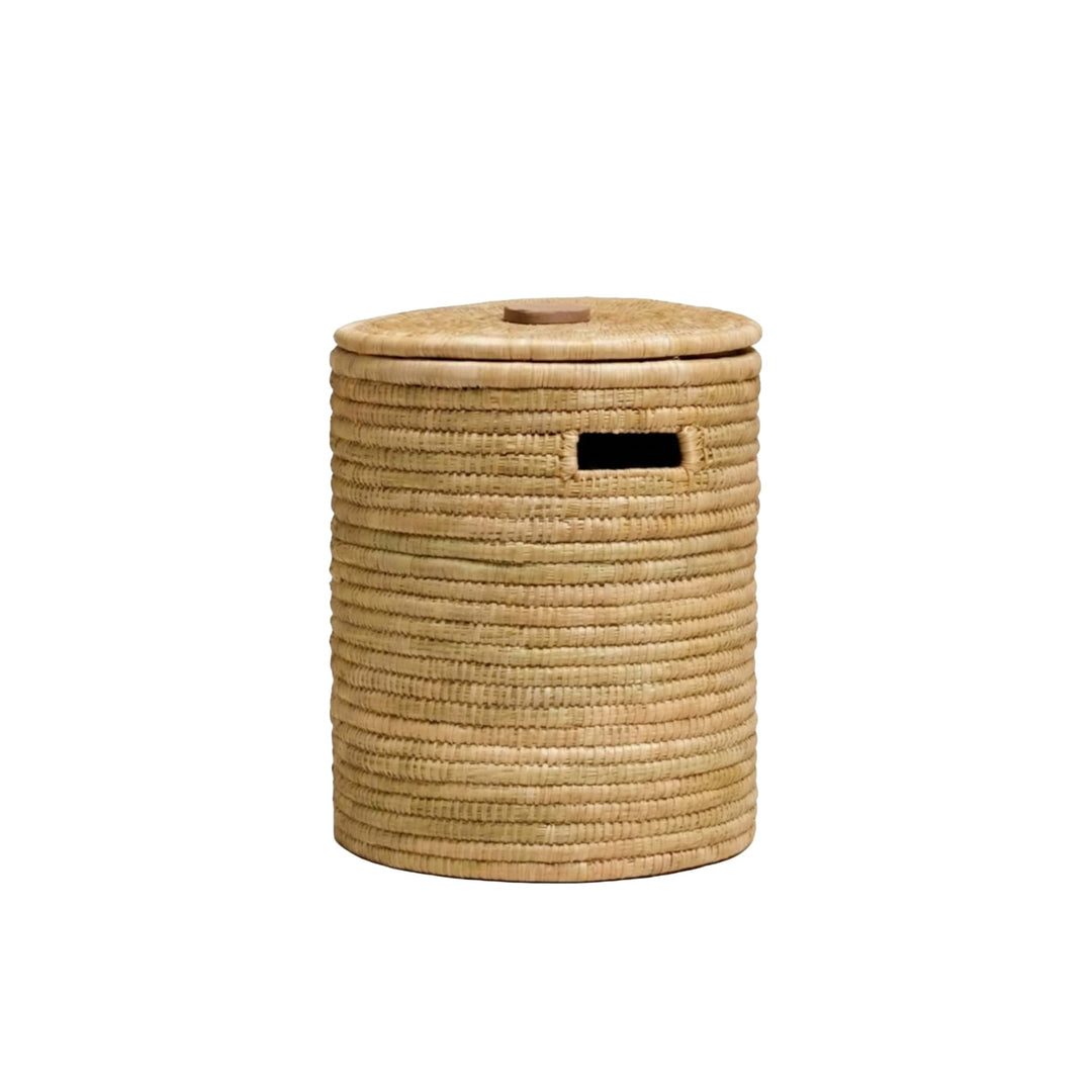 100% Handwoven Natural Rattan 17" Round Basket with Lid & Handles, Boho Farmhouse Decorative Laundry & Storage Organizer, Handcrafted – Authentic African Craftsmanship, Baskets - Palace Imports