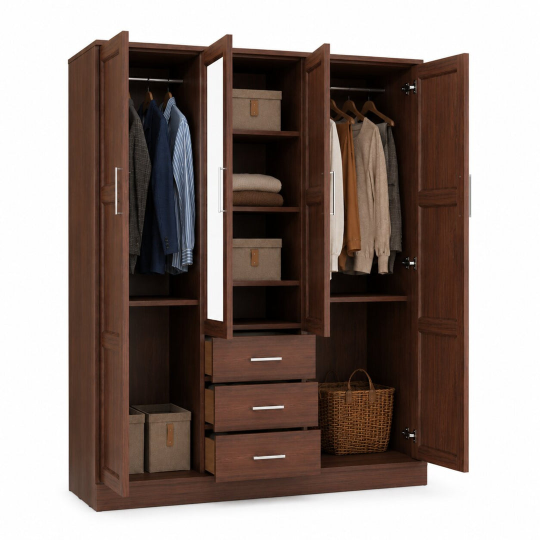 100% Solid Wood 3-Door Wardrobe Armoire with Mirrored Doors, Bedroom Closet Storage - Cosmo Collection
