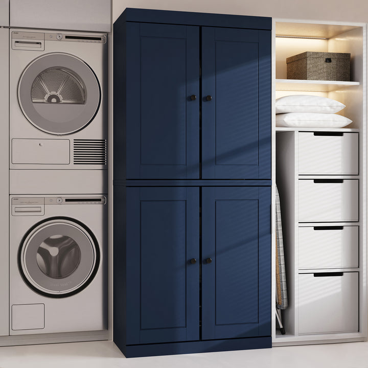 100% Solid Brazilian Pine Wood Bathroom & Laundry Storage Cabinet, Raised Panel Doors, Adjustable Shelves, 32" Wide, 71.5" Tall