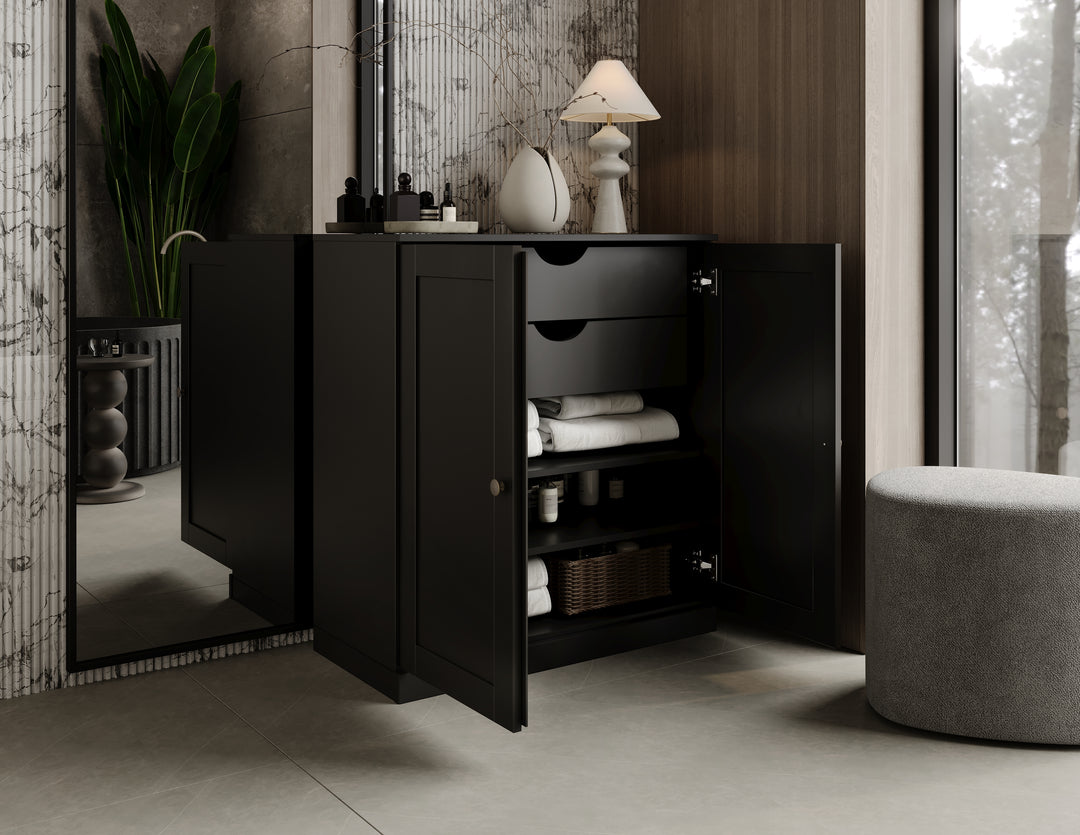 100% Solid Wood 32" Bathroom Cabinet with Shaker Wood Doors, 2-Drawers