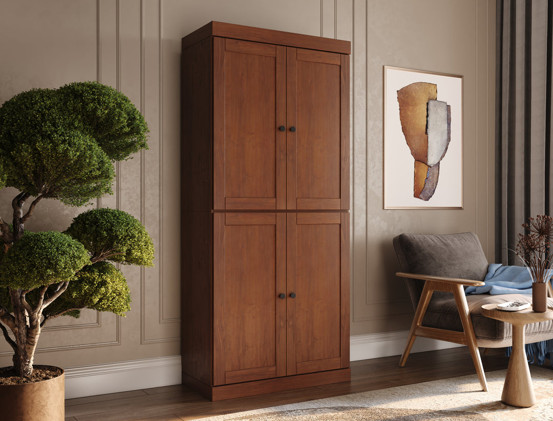 100% Solid Wood 6-Shelf 32" Bookcase, Shaker Wood Doors, Adjustable Shelves