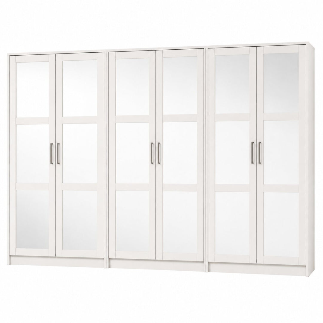 100% Solid Wood Modular 6-Door Wardrobe Armoire with Mirrored Doors, Bedroom Closet Storage - Urban Collection