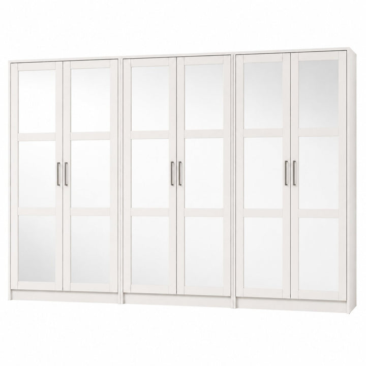 100% Solid Wood Modular 6-Door Wardrobe Armoire with Mirrored Doors, Bedroom Closet Storage - Urban Collection