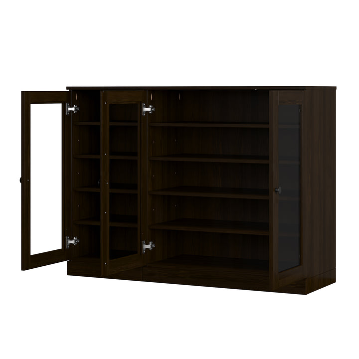 100% Solid Wood Glass Door Shoe Storage Cabinet, Adjustable Shelves, Space Saving Modular Entryway Organizer, 48.5" W x 35.75" H