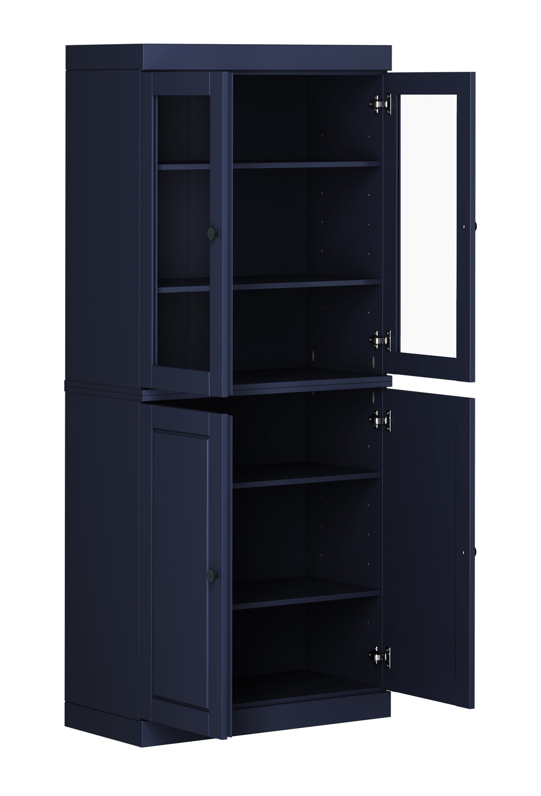 100% Solid Wood 6-Shelf 32" Bookcase, 2 Glass Doors, 2 Raised Panel Doors, Adjustable Shelves